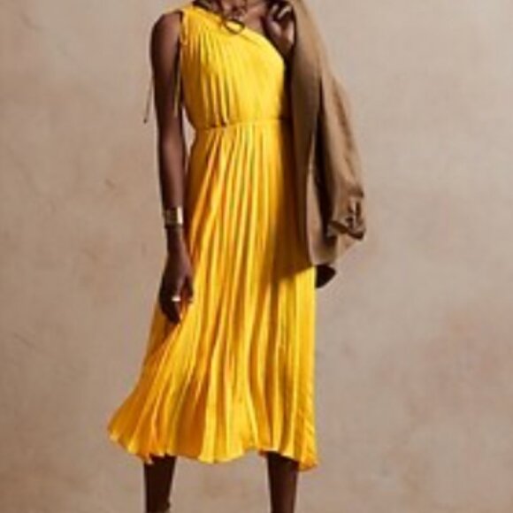 BANANA REPUBLIC YELLOW RADIANT PLEATED SKIRT - S - Picture 4 of 11